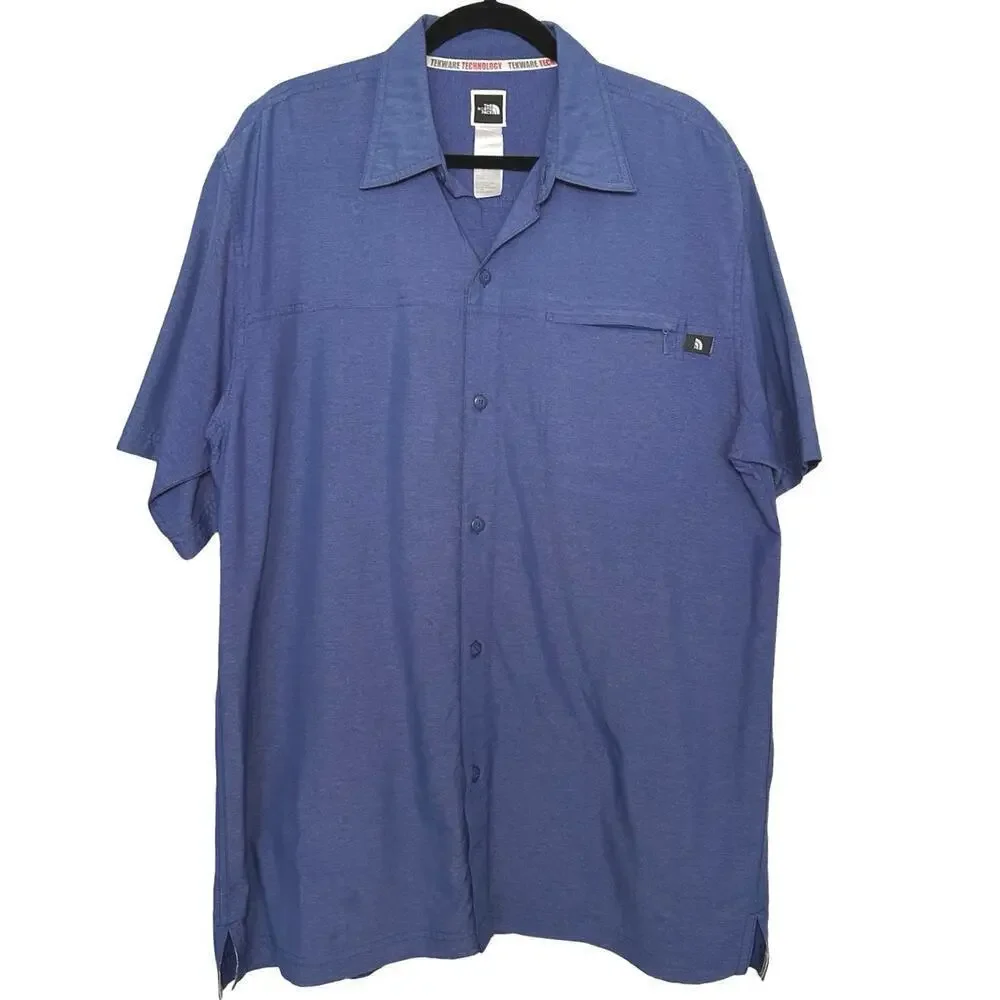 North Face Men’s Tekware Technology Short Sleeve Button Down Shirt Blue Size L